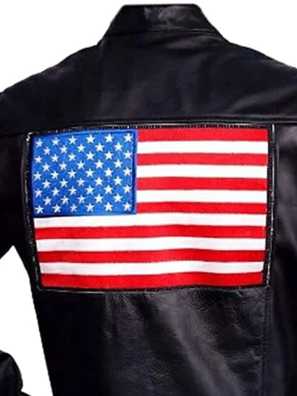 Shop USA Flag Elegant Black Biker Leather Jacket