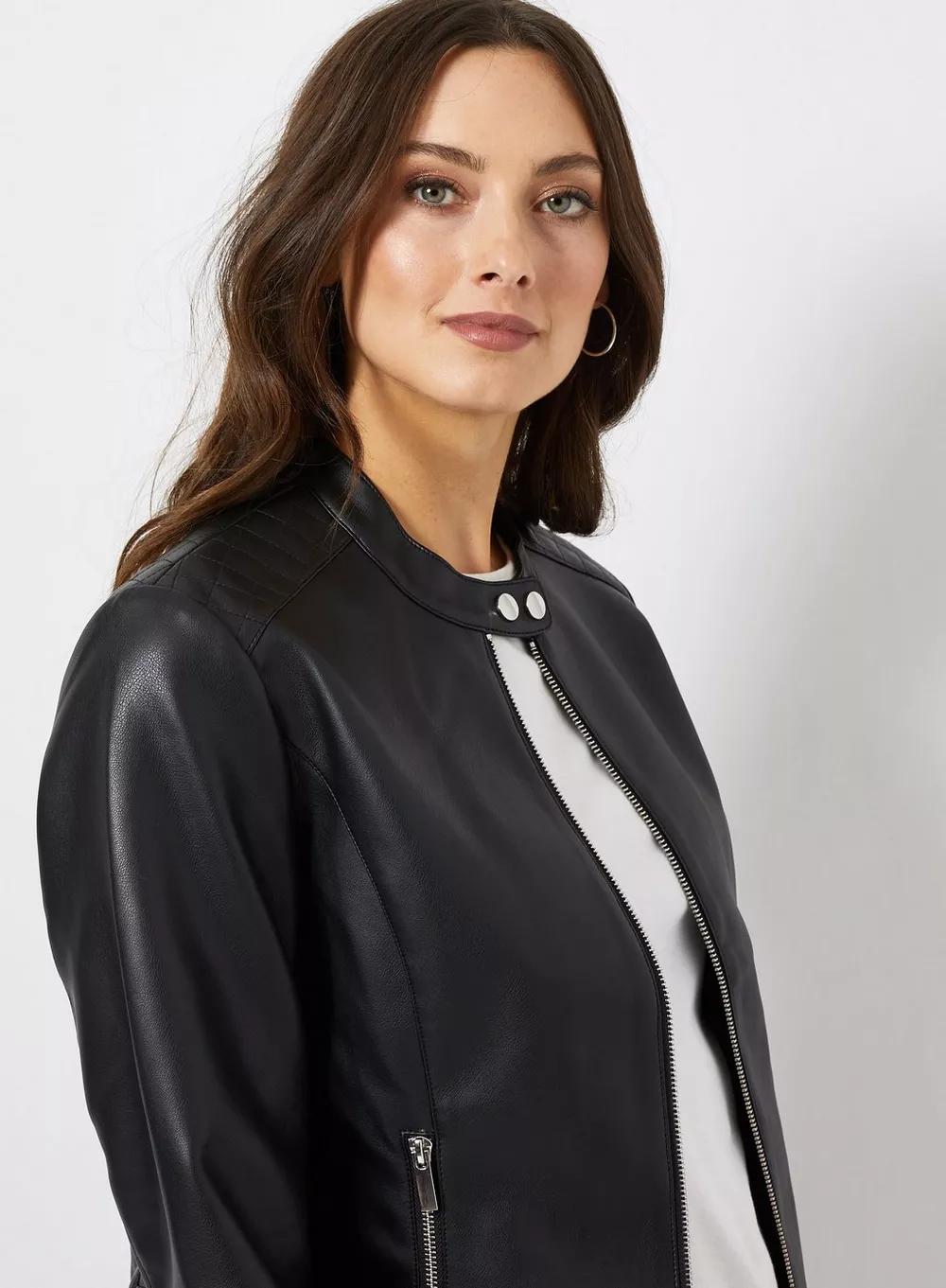 Shop Plain Stylish Black Trending Bomber Leather Jacket For Women