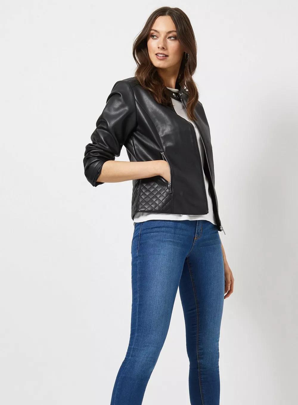 Shop Plain Stylish Black Trending Bomber Leather Jacket For Women