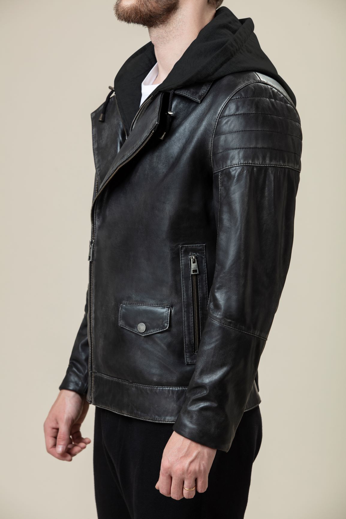 Shop Hoodie Bomber Fit Decant Leather Jacket