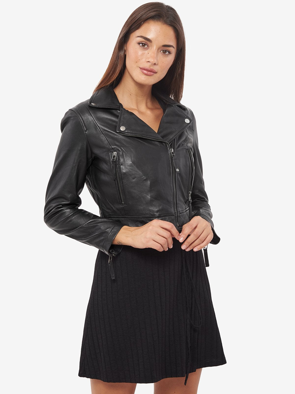 Shop Short Body Leather Jacket in Black for Women
