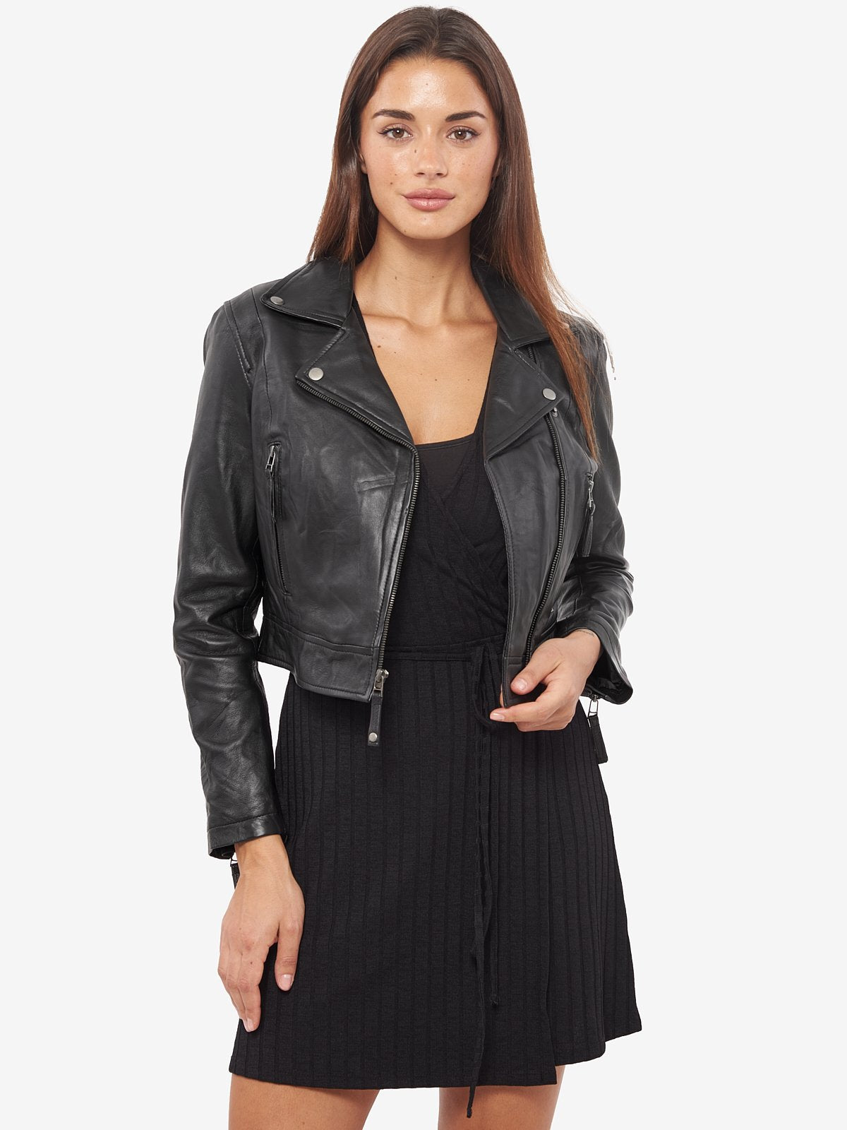 Shop Short Body Leather Jacket in Black for Women