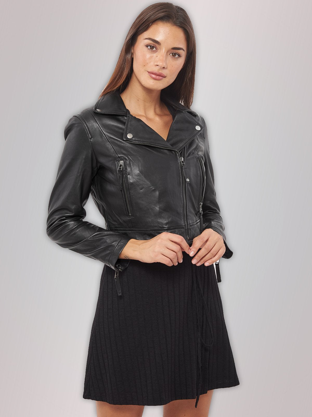 Shop Short Body Leather Jacket in Black for Women