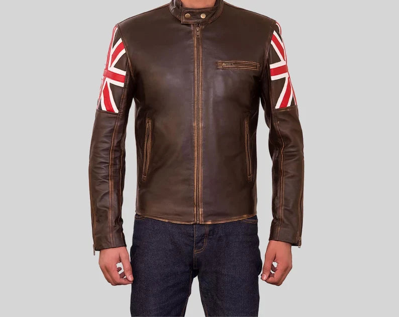 Shop Elegant Brown Biker Vintage British Leather Jacket