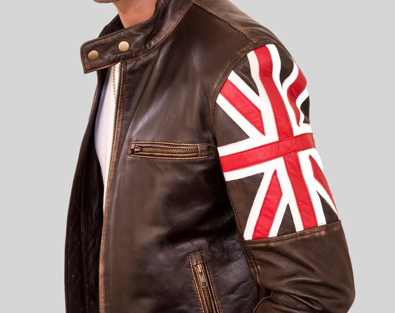 Shop Elegant Brown Biker Vintage British Leather Jacket