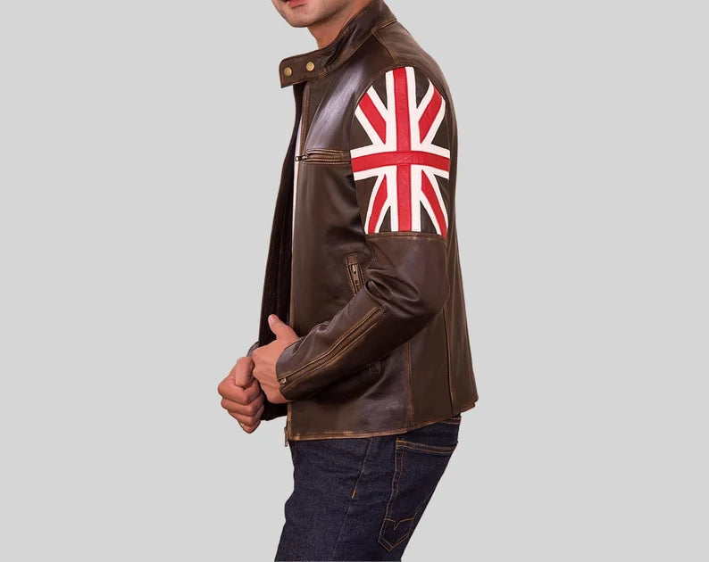 Shop Elegant Brown Biker Vintage British Leather Jacket