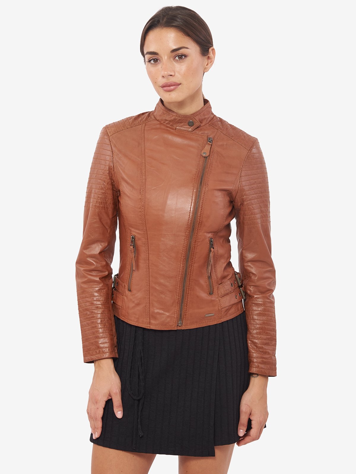 Shop Women Brown Biker Moto Leather Jacket
