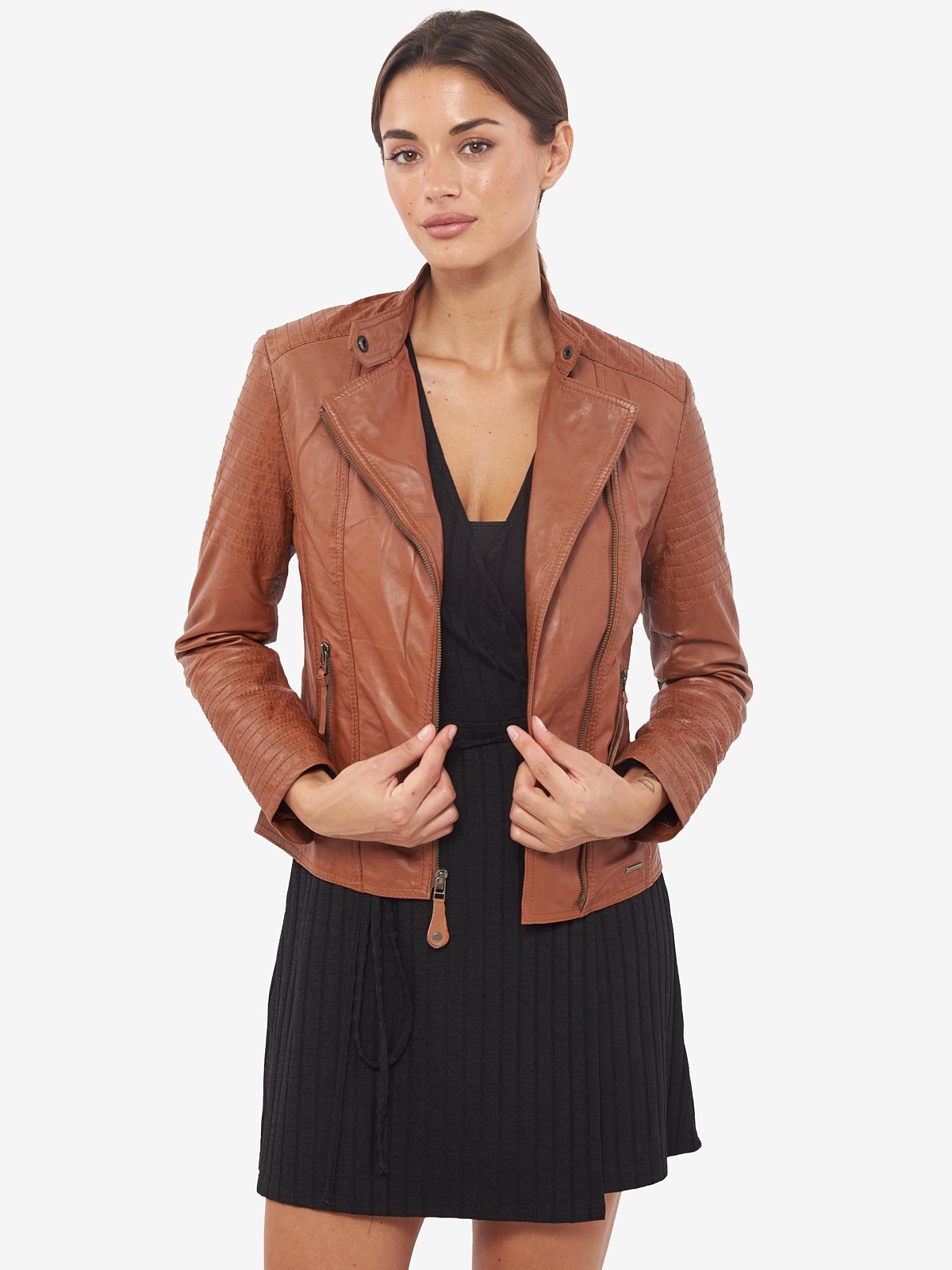 Shop Women Brown Biker Moto Leather Jacket