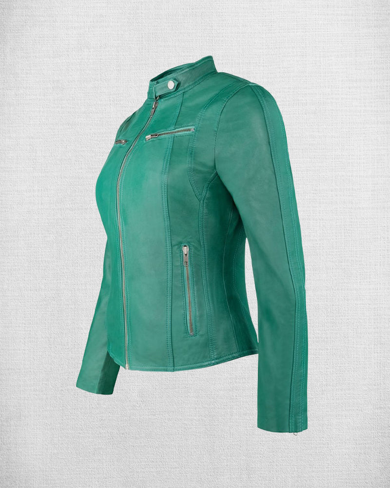 Shop Stylish Green Leather Jacket For Women