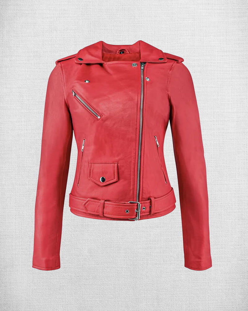 Shop Stylish Red Leather Biker Jacket For Women
