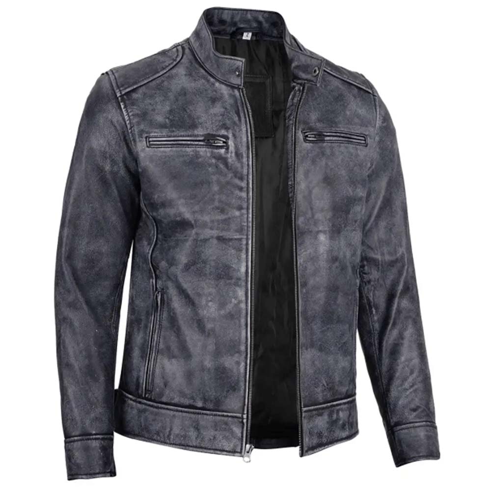 Shop Mens Dodge Black and White Waxed Racer Leather Jacket