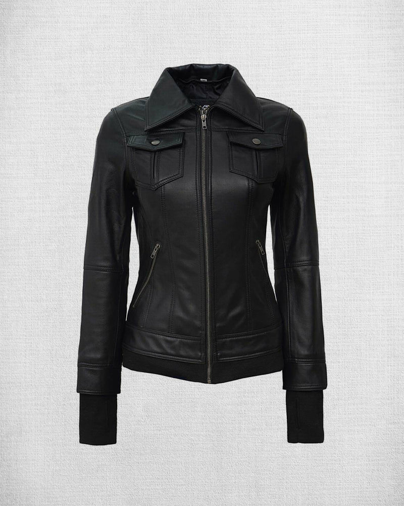Shop Stylish Black Leather Bomber Jacket with Hood