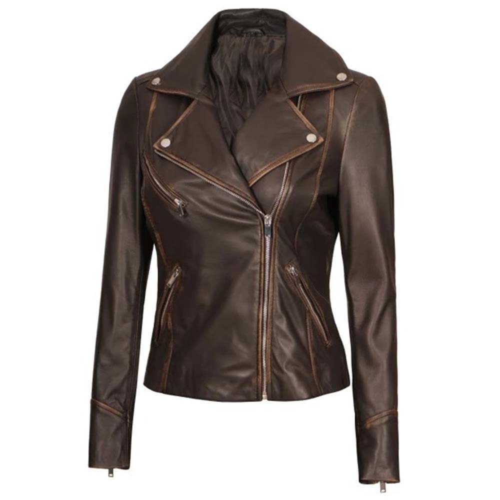 Shop Womens Brown Vintage Leather Biker Jacket