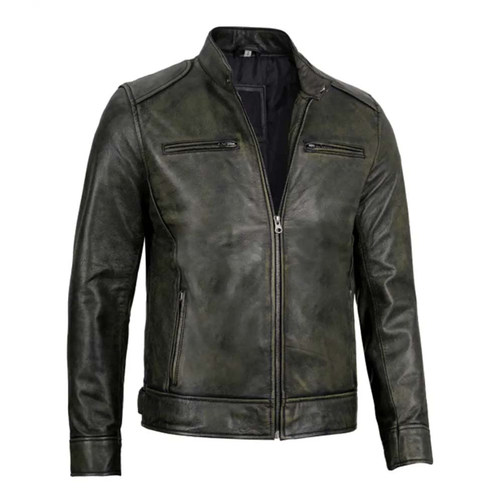 Shop Mens Dodge Black Waxed Racer Leather Jacket