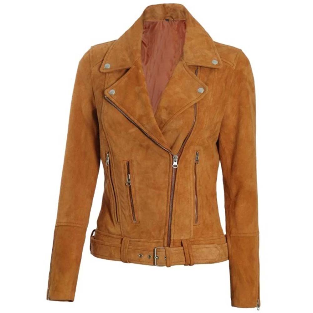 Shop Womens Brown Asymmetrical Suede Biker Jacket