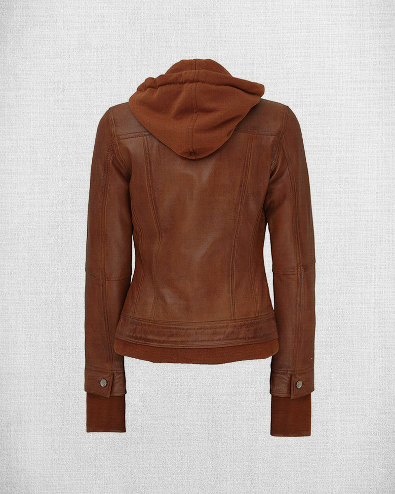 Shop Stylish Brown Leather Bomber Jacket with Hood