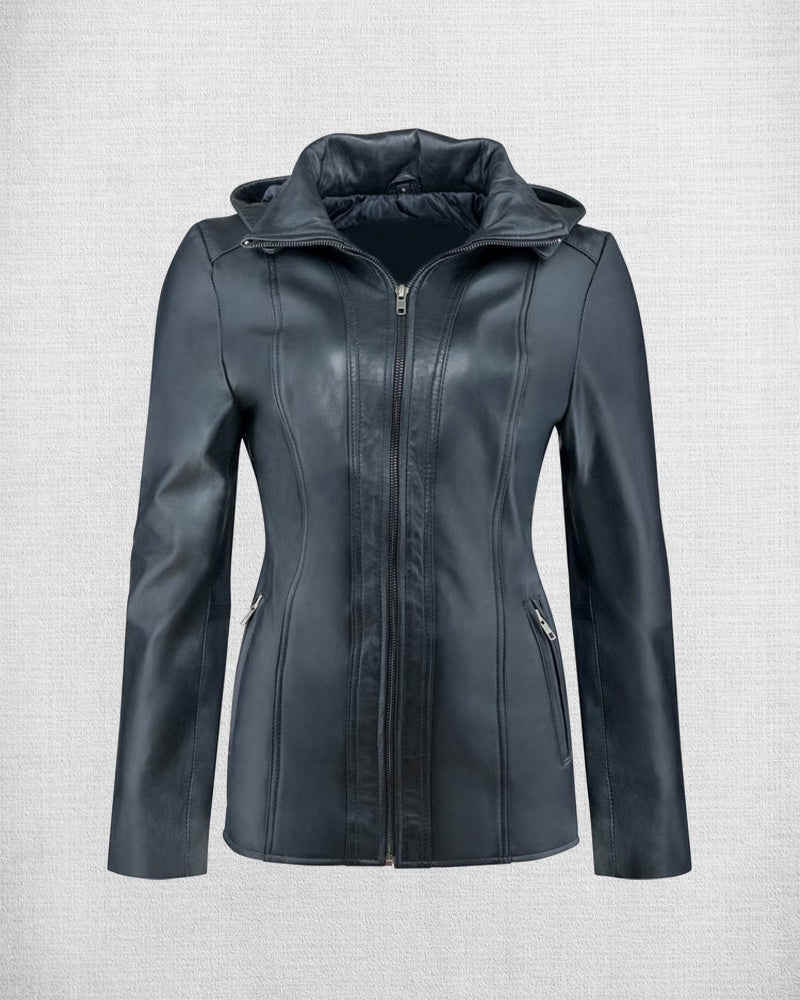 Shop Women Hooded Black Biker Jacket