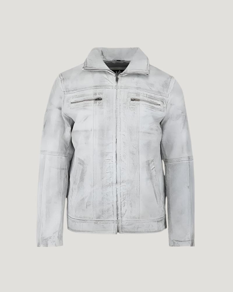 Shop White Wax Leather Biker Jacket