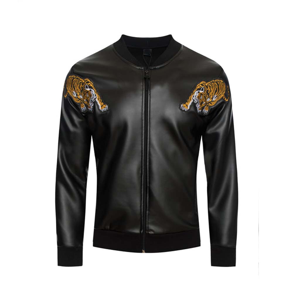 Shop Men Tiger Bomber Leather Jacket