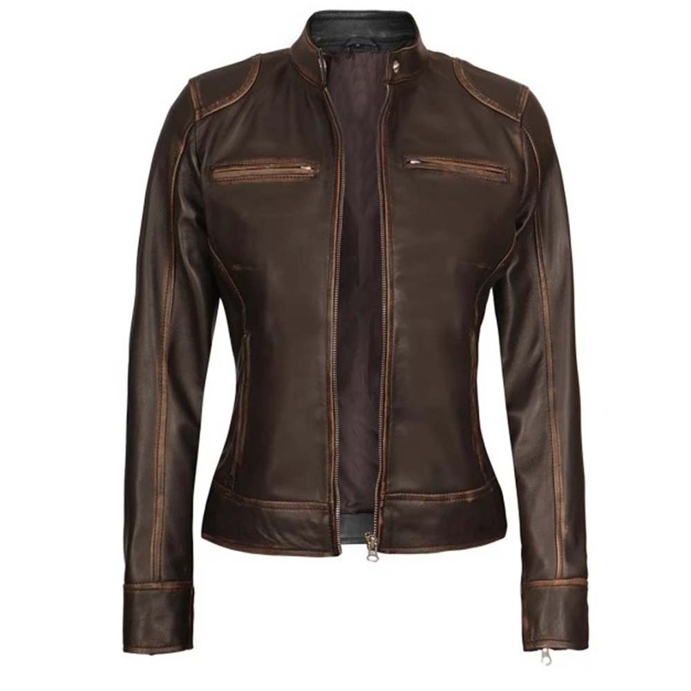 Shop Womens Rub Off Brown Vintage Leather Jacket
