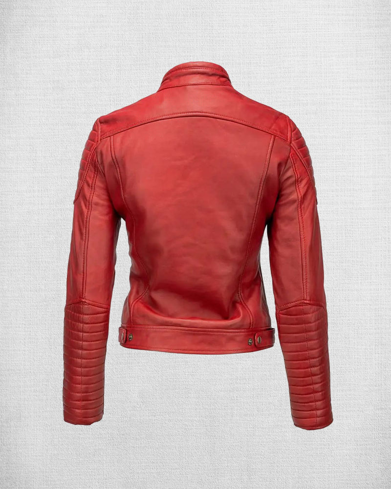 Shop Fashionable Black Leather Biker Jacket with White and Red Stripes