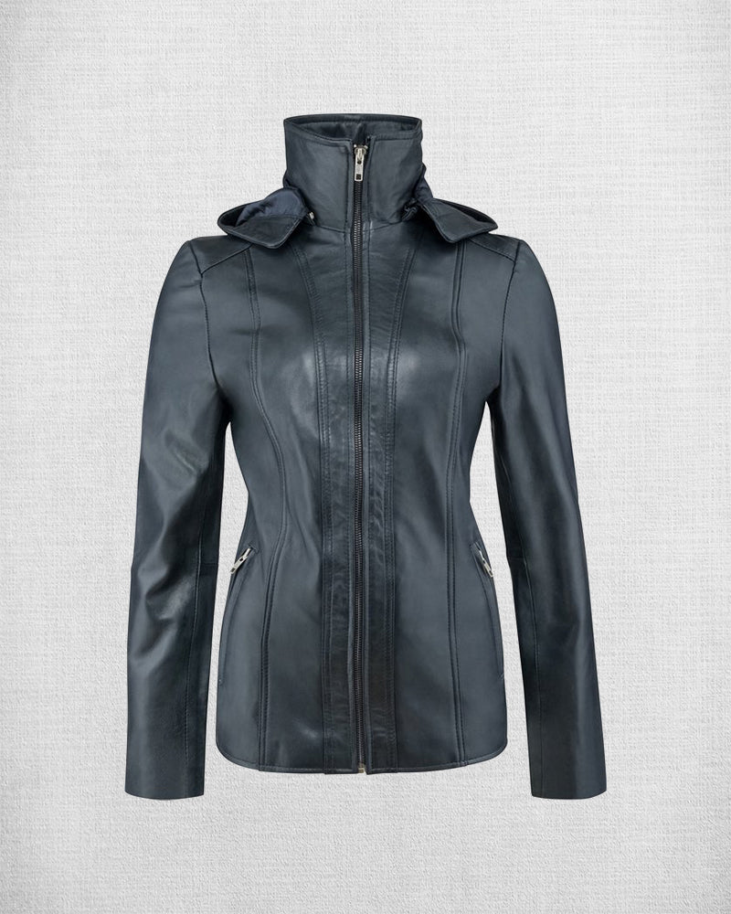 Shop Women Hooded Black Biker Jacket