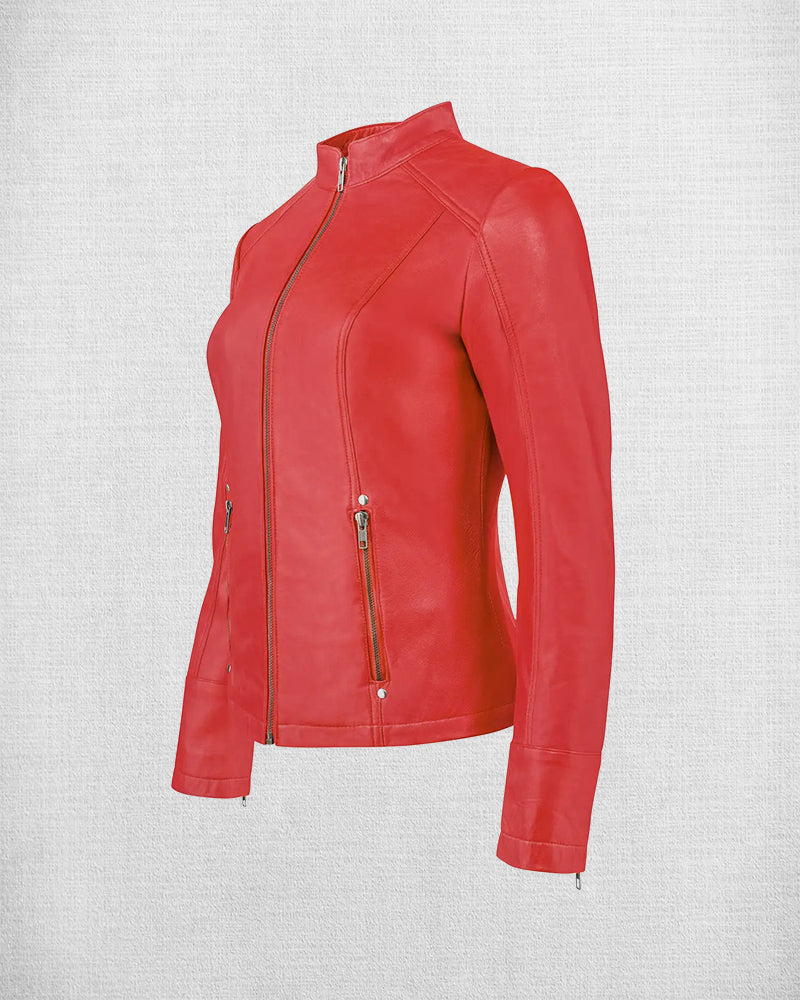 Shop Stylish Red Leather Jacket Women Biker Jacket