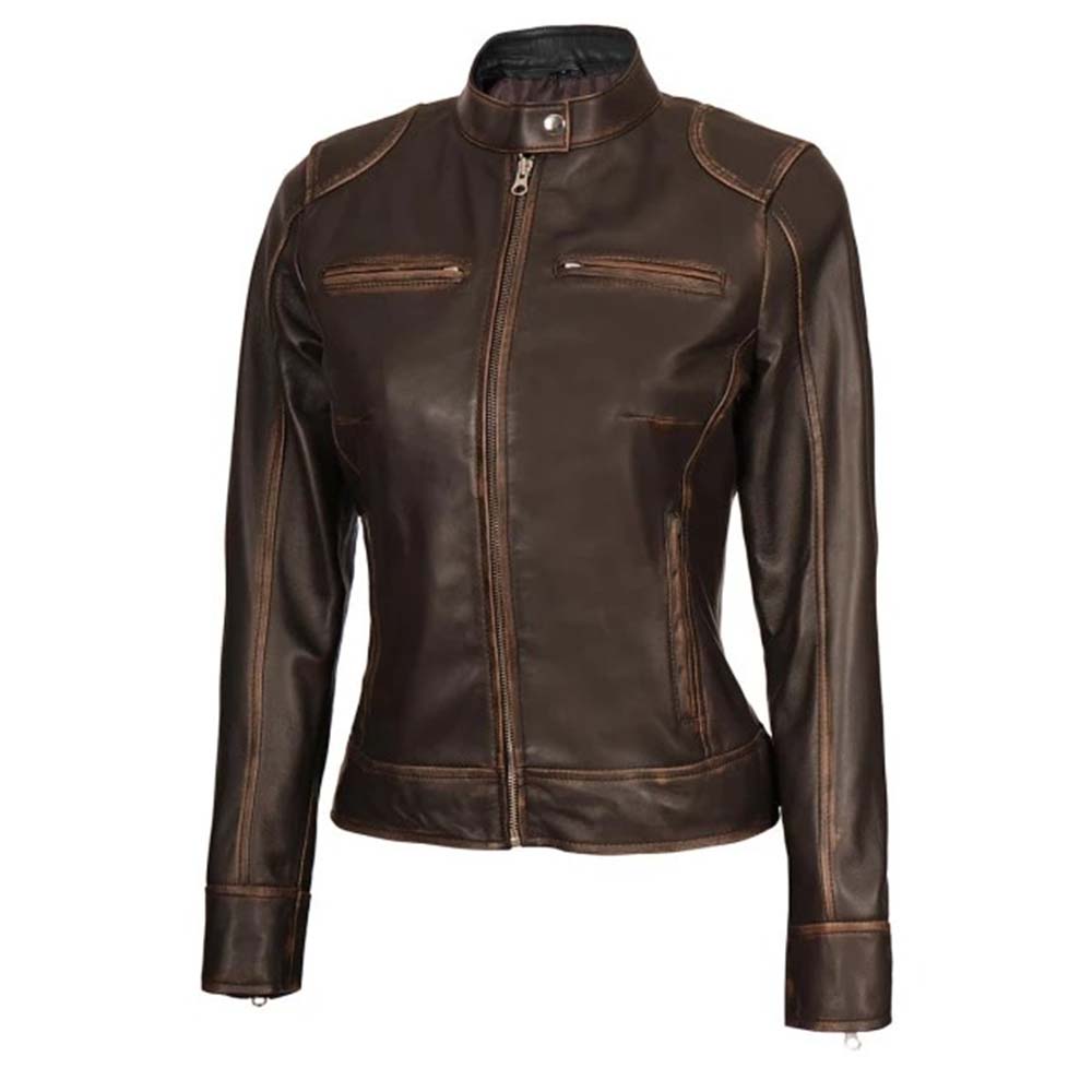 Shop Womens Rub Off Brown Vintage Leather Jacket