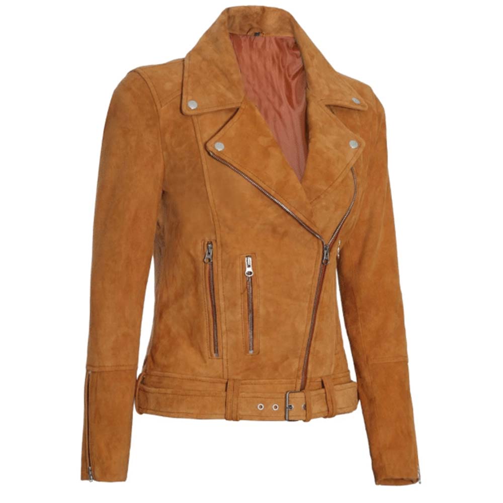 Shop Womens Brown Asymmetrical Suede Biker Jacket
