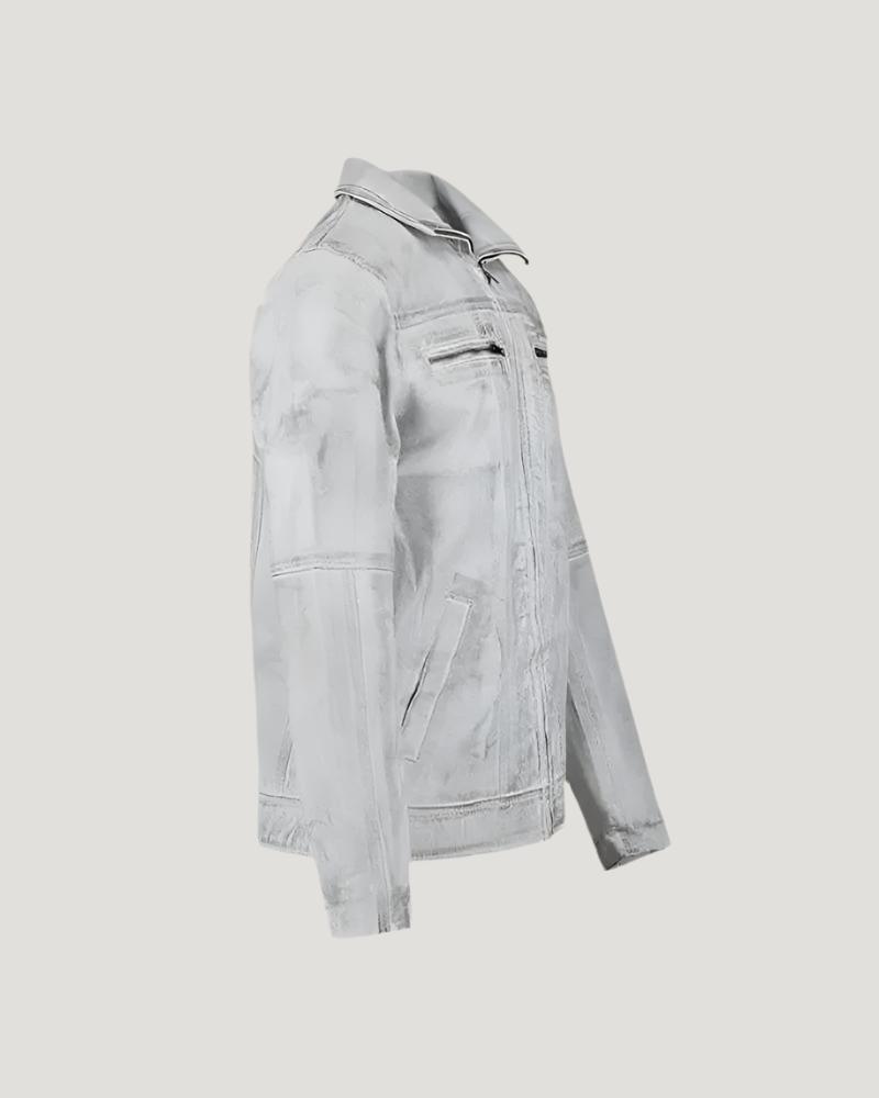 Shop White Wax Leather Biker Jacket