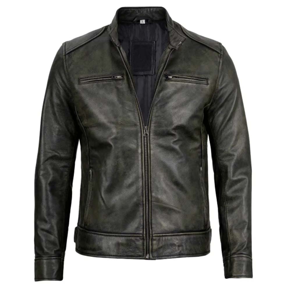 Shop Mens Dodge Black Waxed Racer Leather Jacket