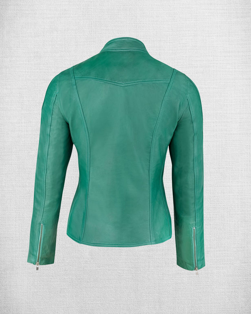 Shop Stylish Green Leather Jacket For Women