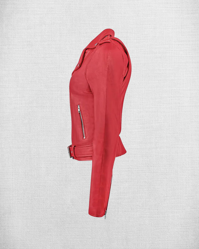 Shop Stylish Red Leather Biker Jacket For Women