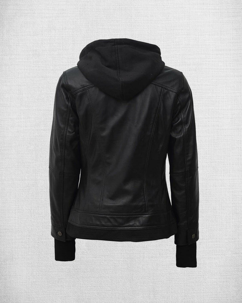 Shop Stylish Black Leather Bomber Jacket with Hood