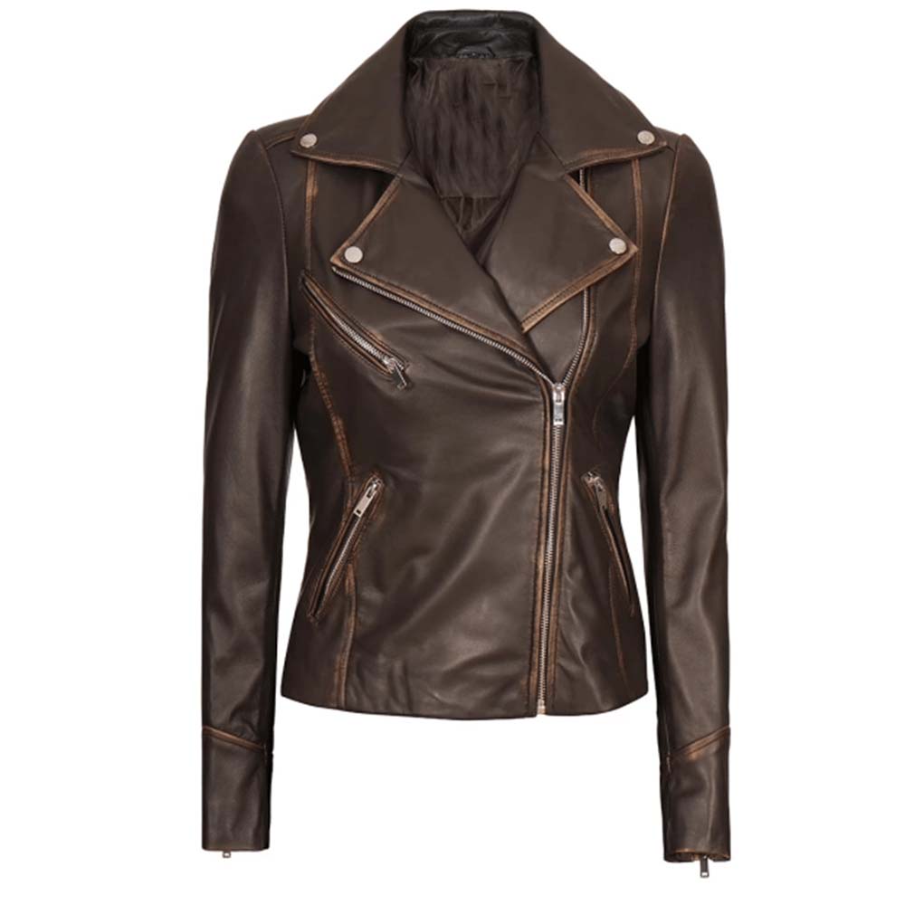 Shop Womens Brown Vintage Leather Biker Jacket