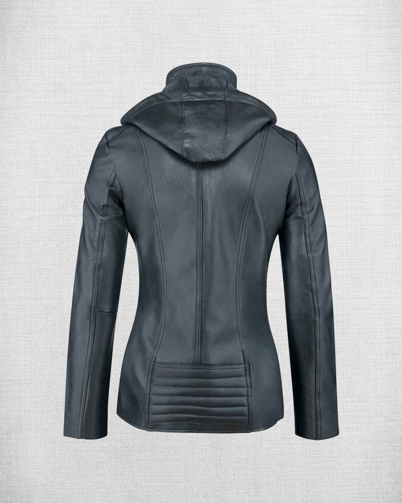 Shop Women Hooded Black Biker Jacket