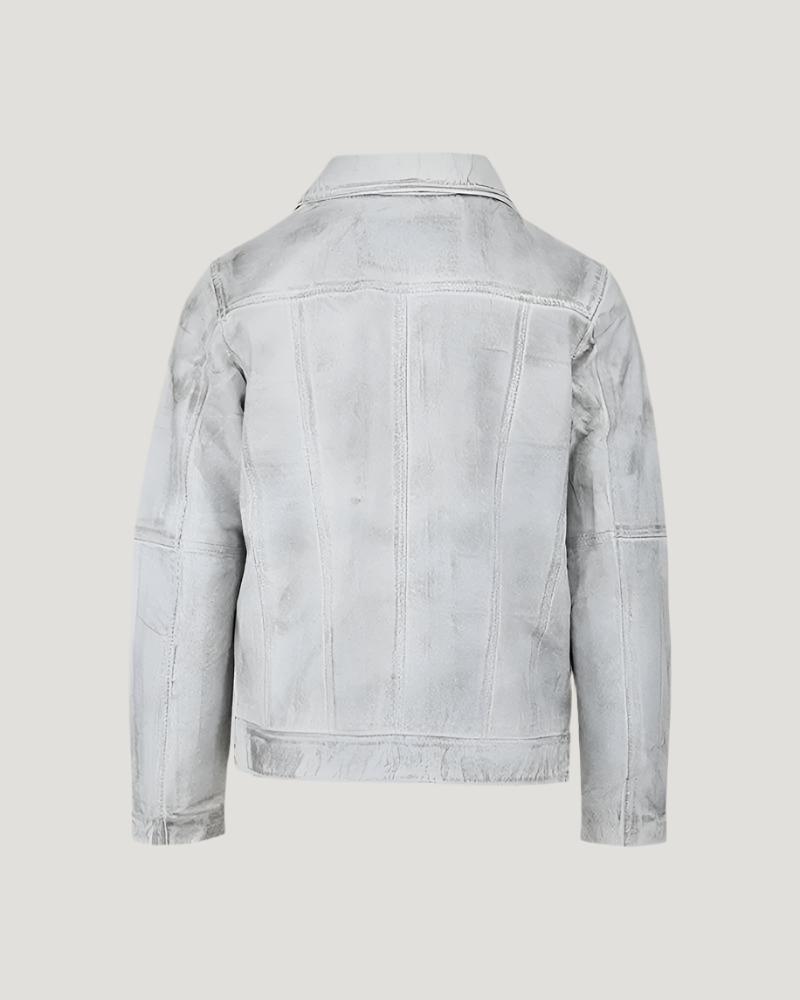 Shop White Wax Leather Biker Jacket