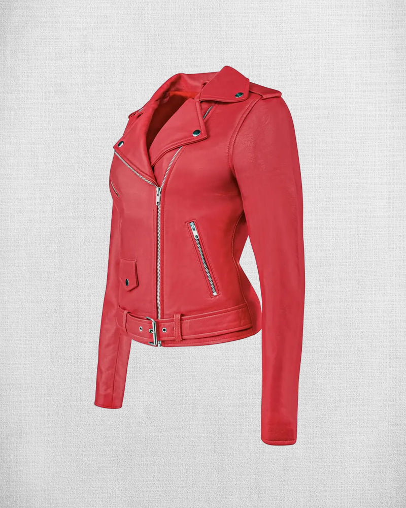 Shop Stylish Red Leather Biker Jacket For Women