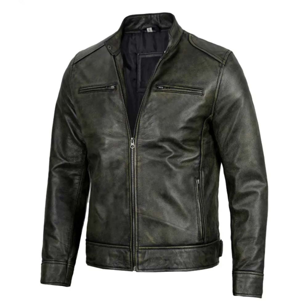 Shop Mens Dodge Black Waxed Racer Leather Jacket