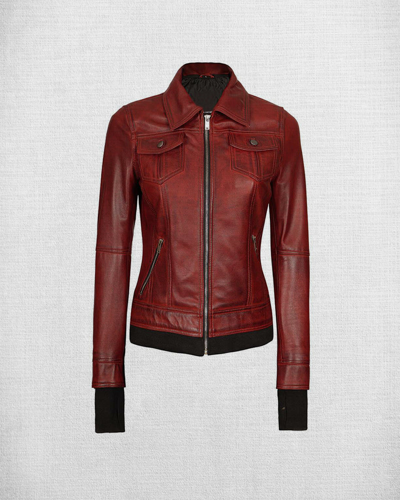 Shop Women Stunning Brown Leather Jacket with Hood
