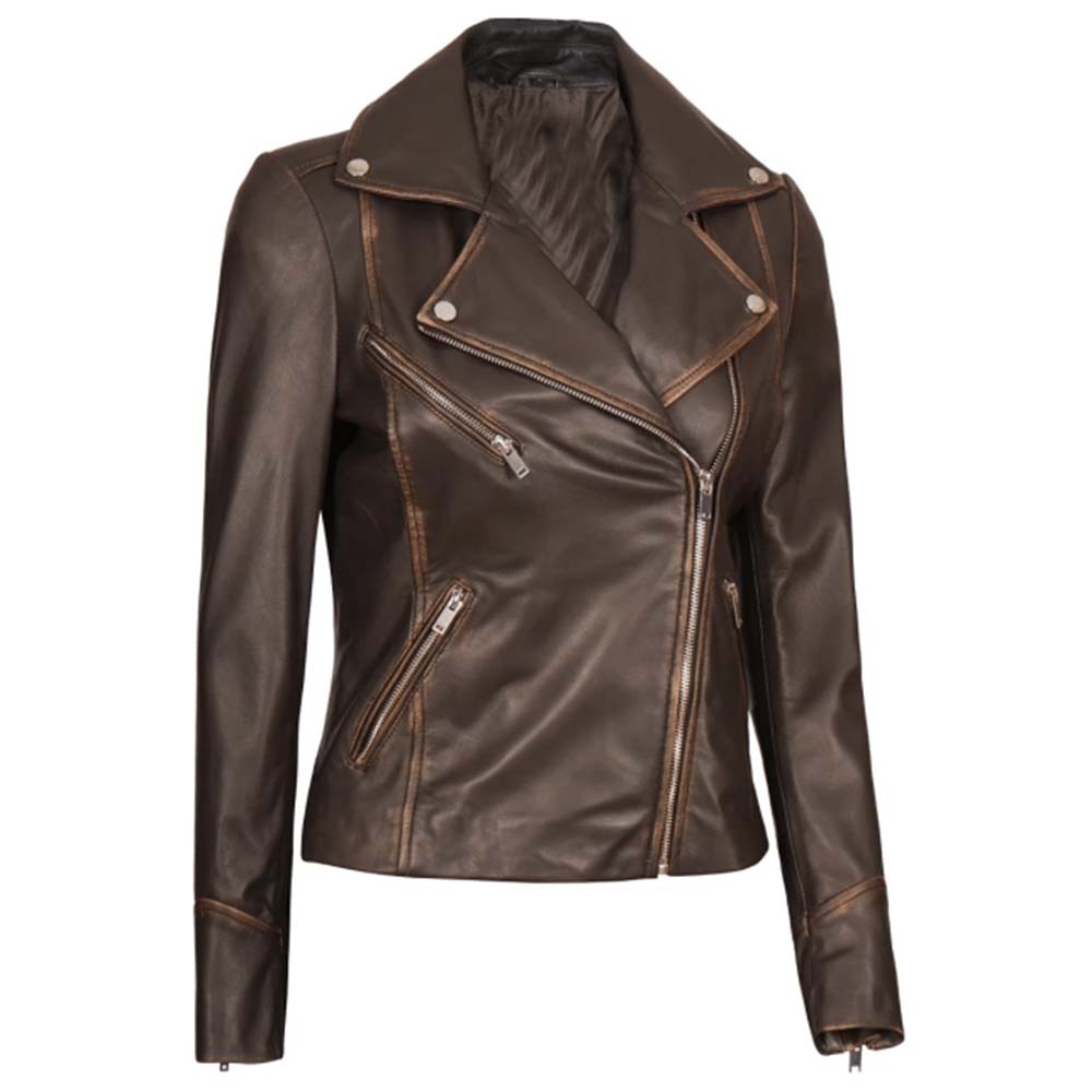Shop Womens Brown Vintage Leather Biker Jacket