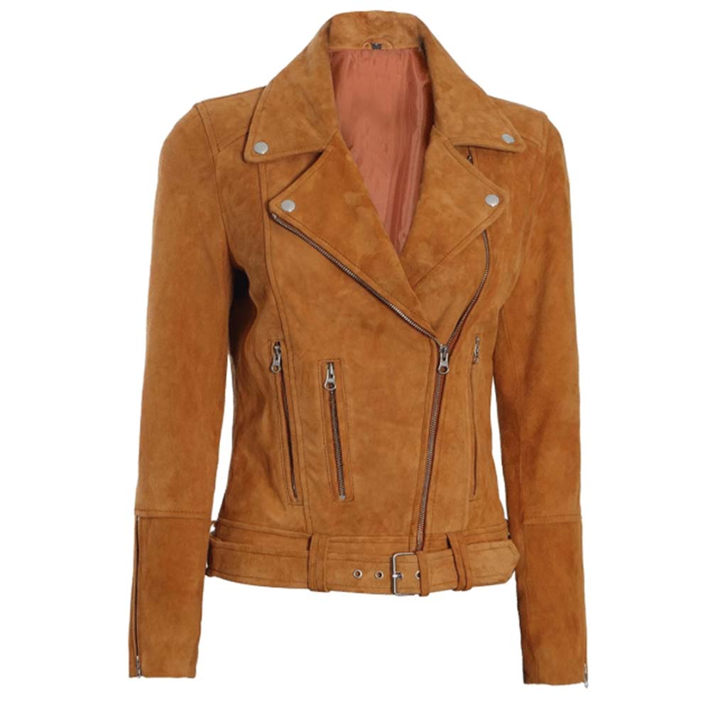 Shop Womens Brown Asymmetrical Suede Biker Jacket