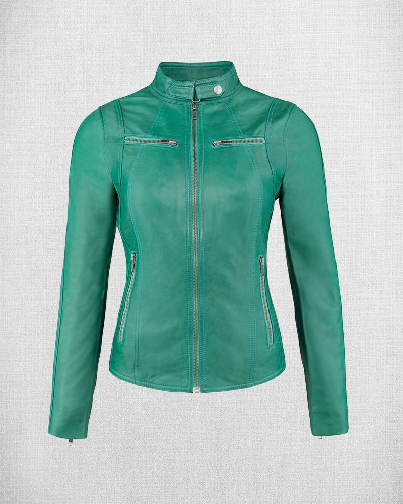 Shop Stylish Green Leather Jacket For Women