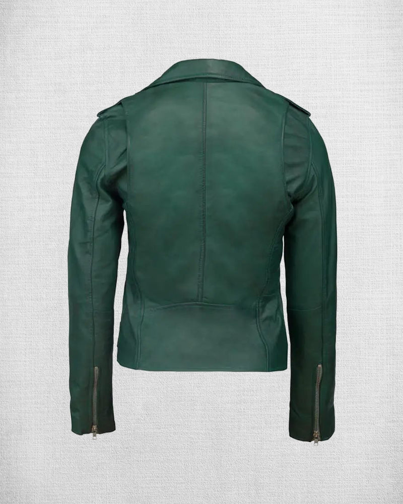 Shop Stylish Green Leather Biker Jacket For Women