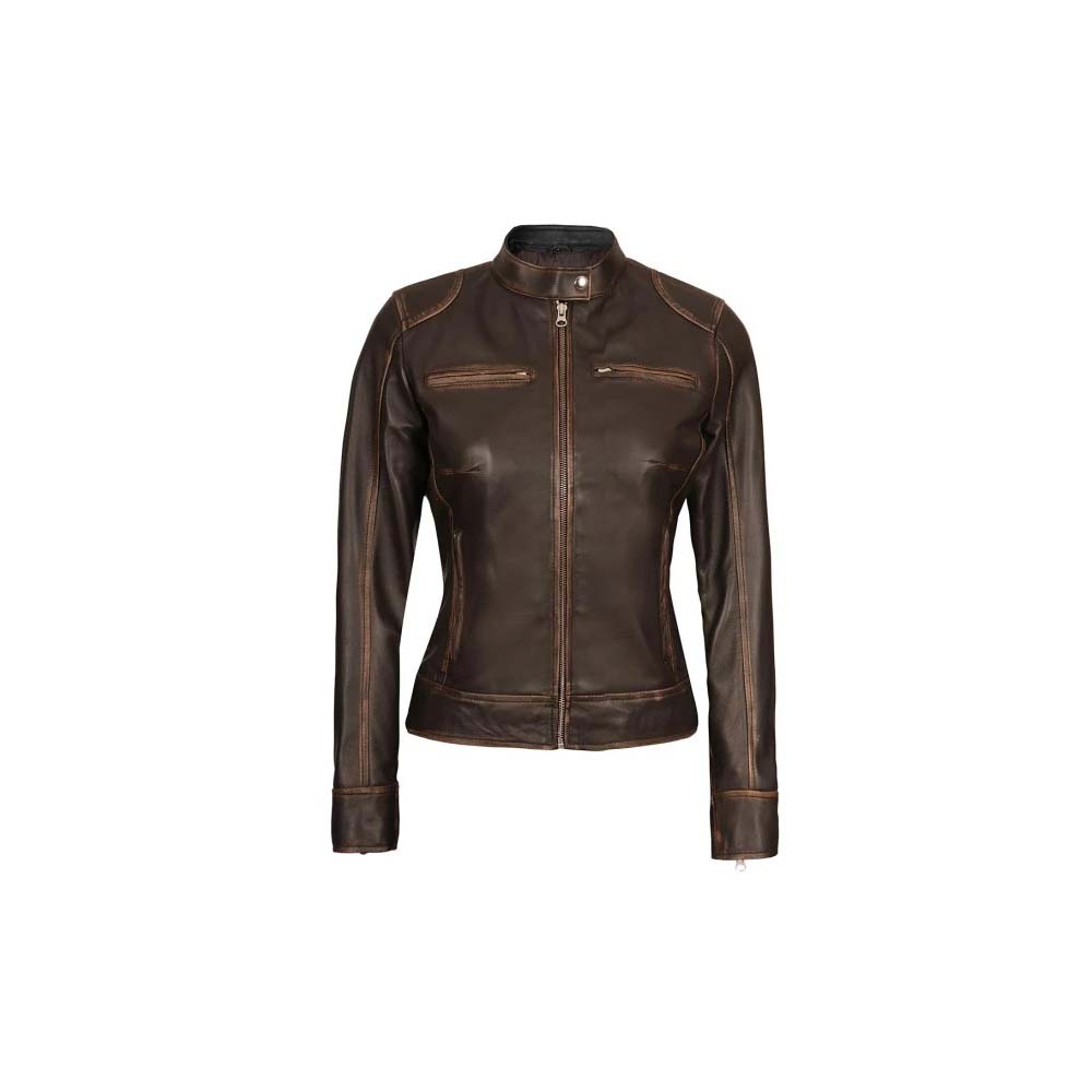 Shop Womens Rub Off Brown Vintage Leather Jacket
