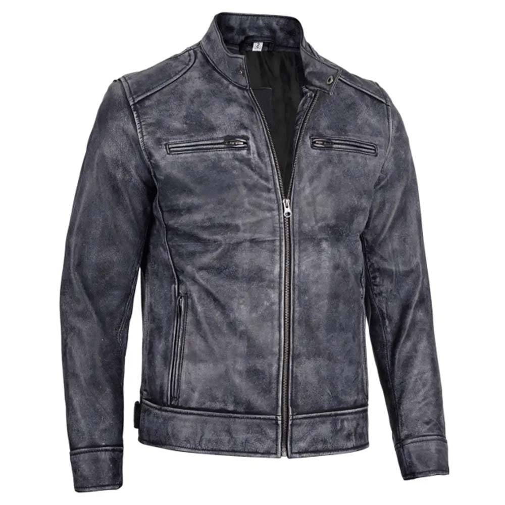 Shop Mens Dodge Black and White Waxed Racer Leather Jacket