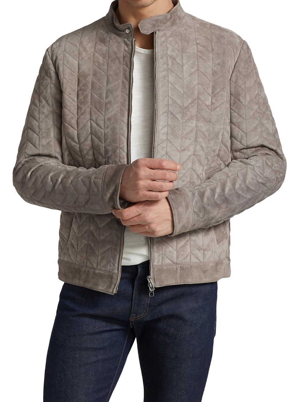 Shop Padded Real Suede Biker Leather Jacket