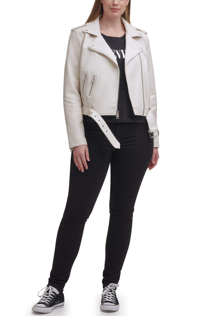 Shop Water Repellent Leather Fashion Belted Moto Jacket