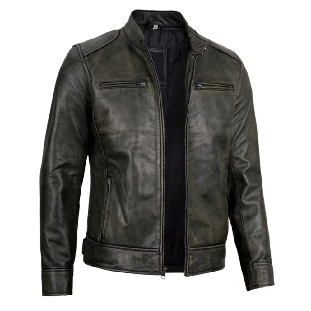 Shop Mens Dodge Black Waxed Racer Leather Jacket