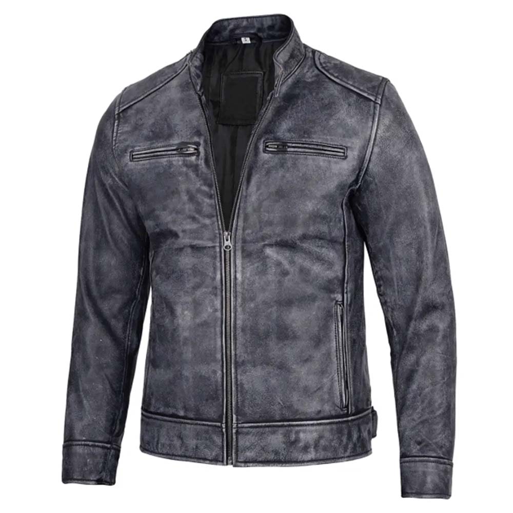 Shop Mens Dodge Black and White Waxed Racer Leather Jacket